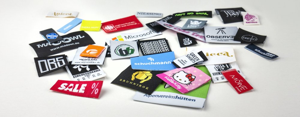 Examples of textile labels, fabric labels, woven labels