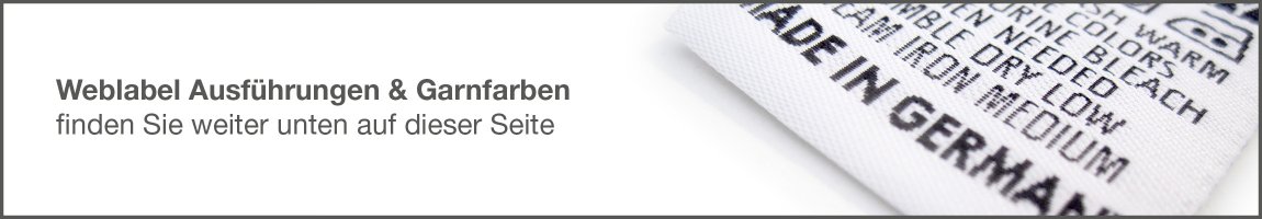 Info / Webetiketten Ausführungen & Garnfarben